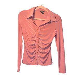 Halogen Rose Pink Ruched Long Sleeve Button Down Shirt, NWOT
